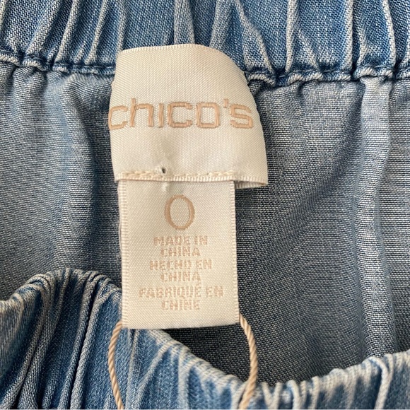 CHICO'S SIZE 0 (US Sz 4) OFF THE SHOULDER EMBROIDERED CHAMBRAY LACE DENIM DRESS - Picture 11 of 14